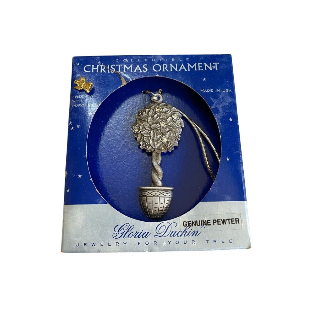 Gloria Duchin Pewter Floral Topiary Tree Christmas Ornament 3.25 in New